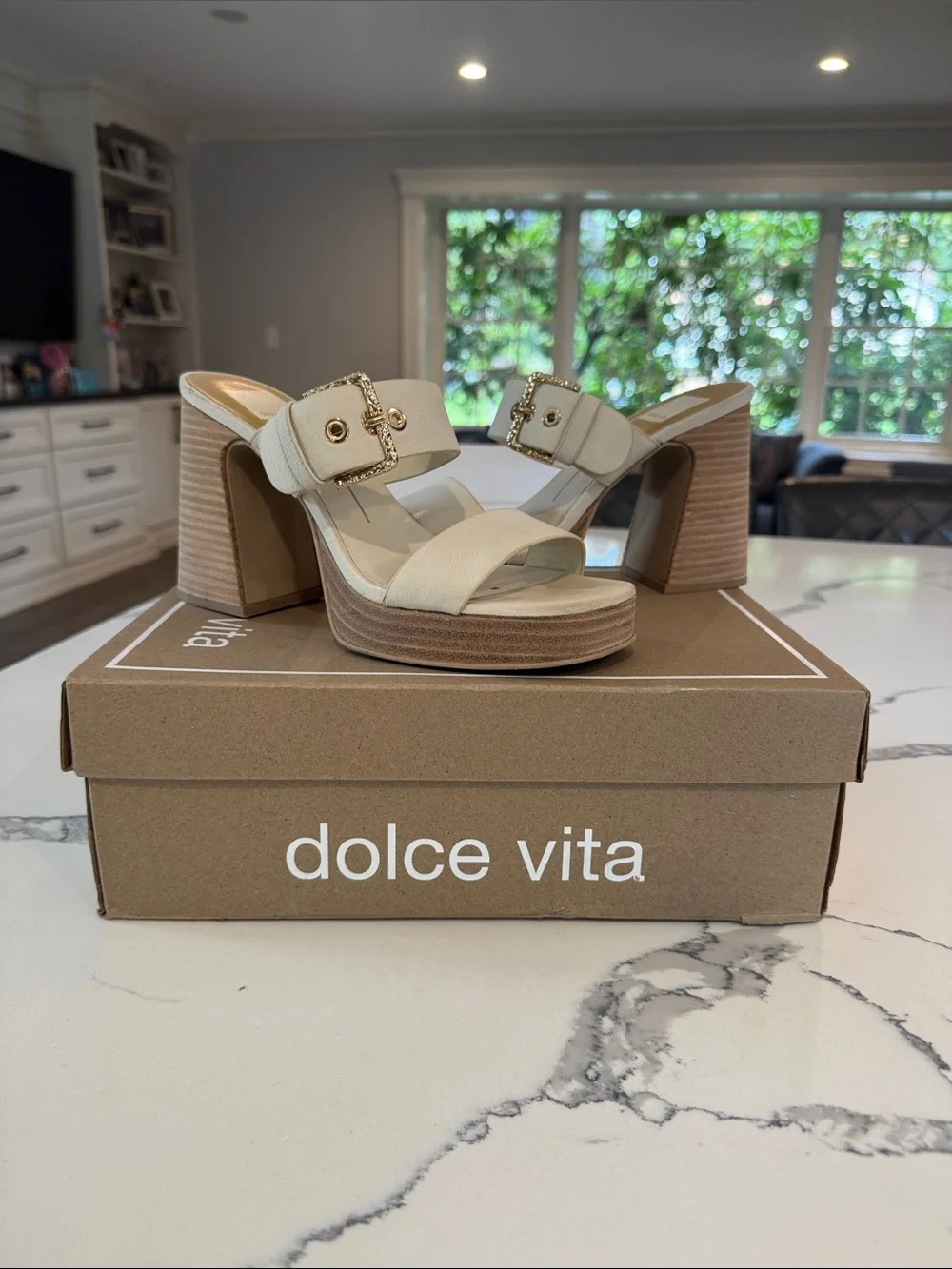 Dolce Vita Cream Platform Buckle Heels